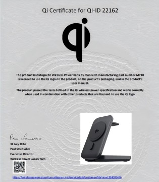 MP10 iPhone Wireless Charger Certificate